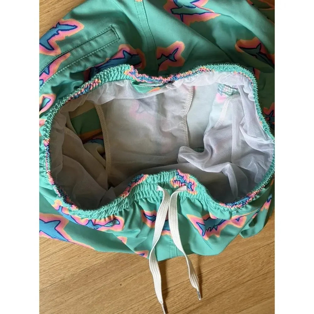 Chubbies The Apex Swimmers Shark Print Swim Trunks Sz S- 5.5” Inseam Mesh Lined
